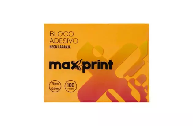 BLOCO DE RECADO ADESIVO 76X102 100F LARANJA NEON MAXPRINT