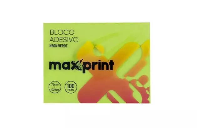 BLOCO DE RECADO ADESIVO 76X102 100F VERDE NEON MAXPRINT