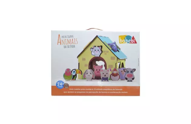 BRINQUEDO PASSA FIGURAS ANIMAIS DA FAZENDA  MDF 17 PEÇAS BABEBI