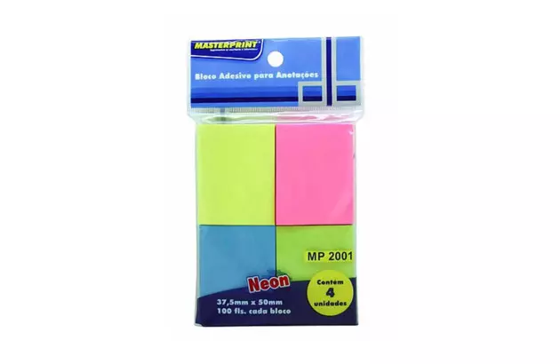 BLOCO ADESIVO 38X50MM 100F COLORIDO NEON MASTERPRINT