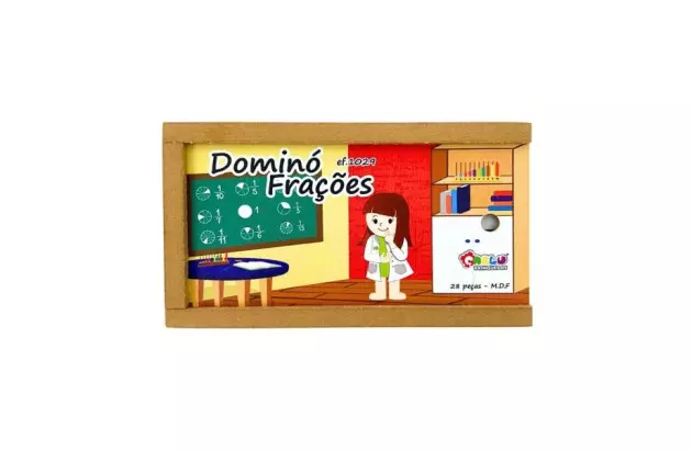 BRINQUEDO DOMINO FRAÇÕES 28 PEÇAS MDF 1029 CARLU