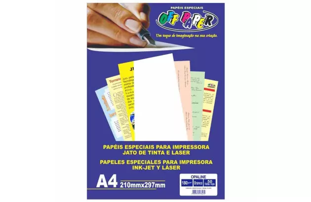 PAPEL OPALINE BRANCO A4 180G 50FLS 210X297MM - JATO DE TINTA | OFF PAPER