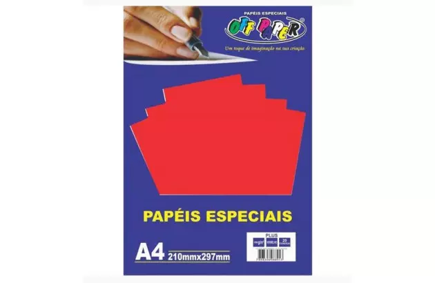 PAPEL ESPECIAL PLUS A4 180G VERMELHO 20FLS TINGIDO NA MASSA | OFF PAPER