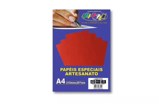 PAPEL LAMICOTE VERMELHO A4 250G PACOTE COM 10 FOLHAS OFFPAPER
