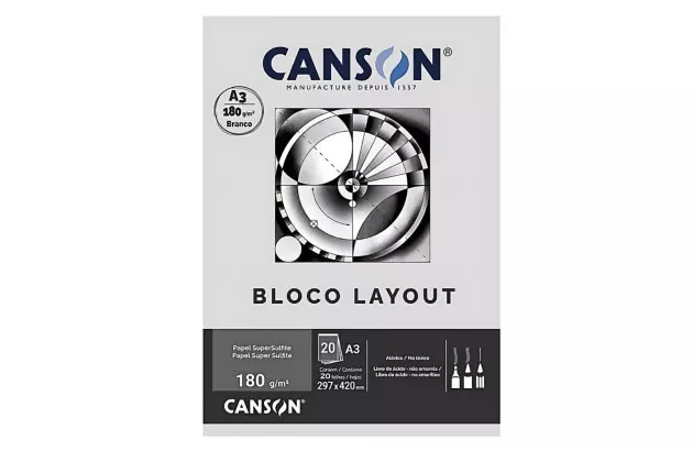 BLOCO LAYOUT CANSON A3 180G/M² BRANCO 20 FOLHAS - SULFITE TÉCNICO | CANSON