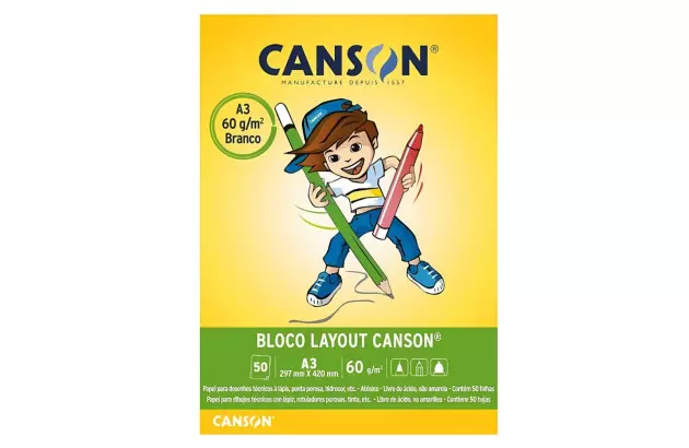 BLOCO LAYOUT A3 60G/M² 50 FOLHAS BRANCO – LINHA ESCOLAR | CANSON