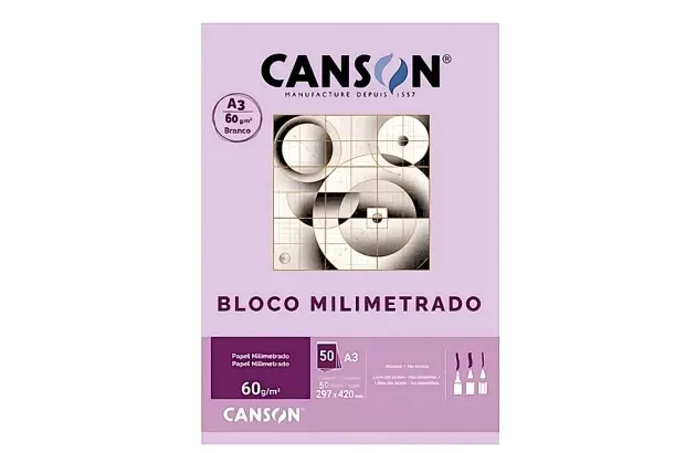 BLOCO MILIMETRADO CANSON A3 60G/M² BRANCO SULFITE 50 FOLHAS | CANSON