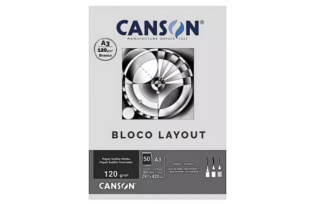 BLOCO LAYOUT CANSON A3 120G/M² BRANCO 50 FOLHAS - SULFITE MÉDIO TÉCNICO | CANSON