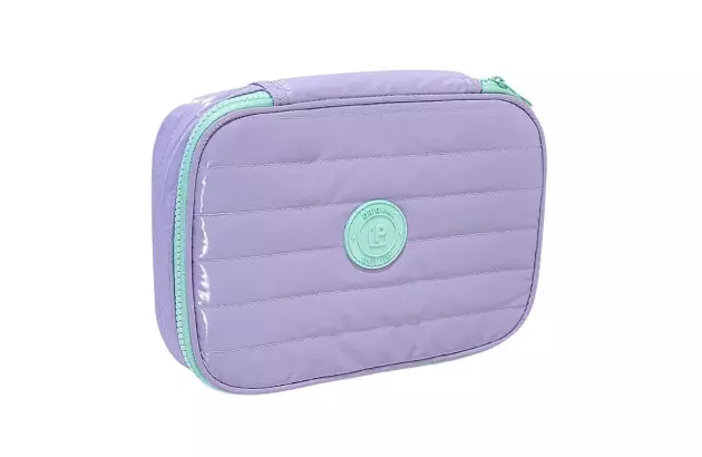 ESTOJO BOX ORGANIZADOR PUFFER COM COMPARTIMENTO LILÁS 23X18X5CM
