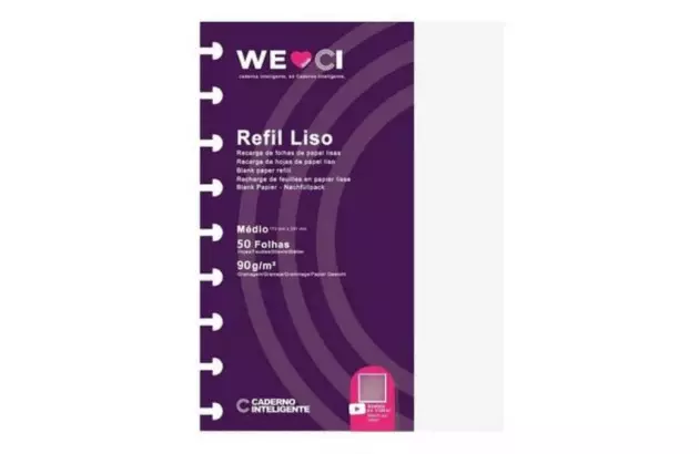 REFIL CADERNO INTELIGENTE LISO MÉDIO 90G 50 FOLHAS