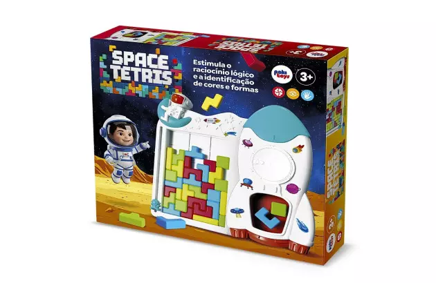 JOGO EDUCATIVO SPACE TETRIS +3 ANOS - ESTIMULA RACIOCÍNIO LÓGICO FORMAS E CORES | PAKITOYS 4122