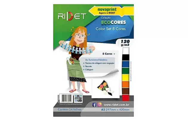 BLOCO PAPEL CRIATIVO 8 CORES COLOR SET  A3 120G/M² 24 FOLHAS - 297X420MM