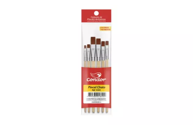 KIT PINCEL DE PELO CHATO ARTÍSTICO 06 UND 5502 CONDOR