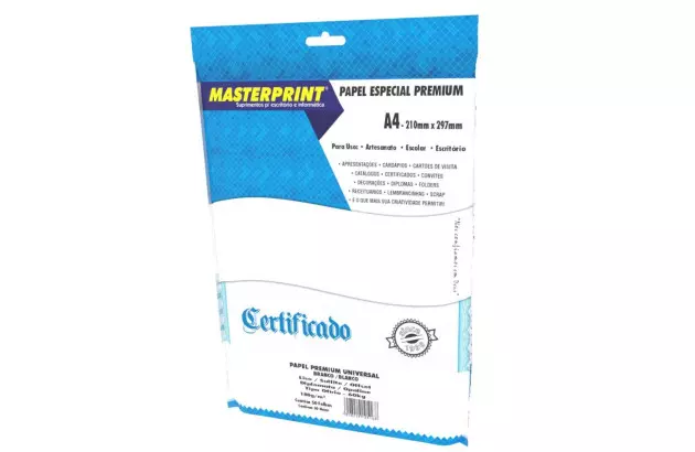 PAPEL DIPLOMATA LISO OFFSET BRANCO 180G 60KG A4 50 FOLHAS SULFITE, JATO DE TINTA | MASTERPRINT