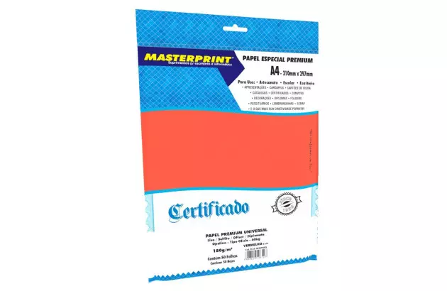 PAPEL DIPLOMATA LISO OFFSET VERMELHO 180G 60KG A4 50 FOLHAS SULFITE, JATO DE TINTA | MASTERPRINT