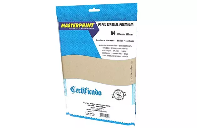 PAPEL KRAFT NATURAL 180G/M² A4 50 FOLHAS - JATO DE TINTA E LASER | MASTERPRINT