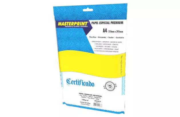 PAPEL DIPLOMATA LISO OFFSET AMARELO 180G 60KG A4 50 FOLHAS  SULFITE, JATO DE TINTA | MASTERPRINT