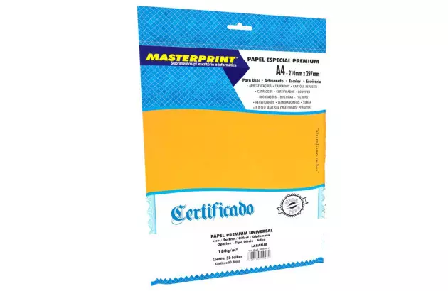 PAPEL DIPLOMATA LISO OFFSET LARANJA 180G 60KG A4 50 FOLHAS SULFITE, JATO DE TINTA | MASTERPRINT