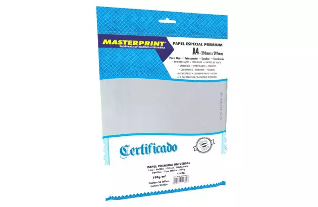 PAPEL DIPLOMATA LISO OFFSET CINZA 180G 60KG A4 50 FOLHAS SULFITE, JATO DE TINTA | MASTERPRINT