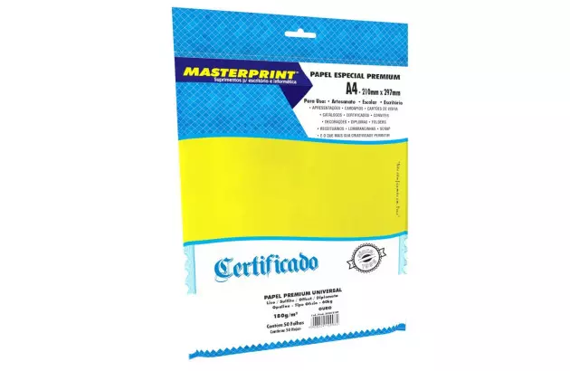 PAPEL DIPLOMATA LISO OFFSET OURO 180G 60KG A4 50 FOLHAS SULFITE, JATO DE TINTA | MASTERPRINT