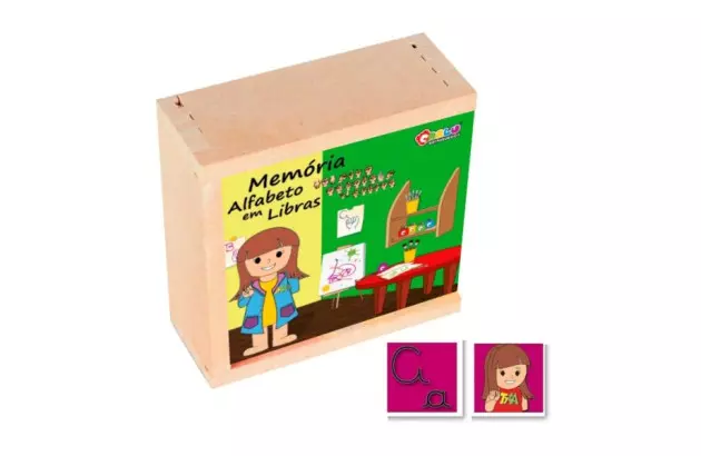 JOGO DA MEMORIA ALFABETO LIBRAS MDF 52 PEÇAS + 3 ANOS 1773 CARLU