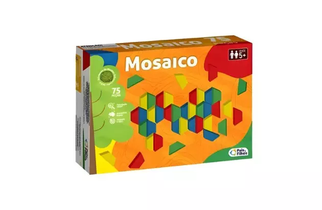 JOGO EDUCATIVO MOSAICO EM MADEIRA 75 PEÇAS | + 5 ANOS | PAIS & FILHOS