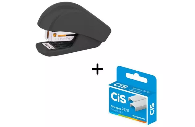 GRAMPEADOR MINI 12 FOLHAS PRETO C-4B ACOMPANHA 1.000 GRAMPOS 26/6 | CIS 5.7102