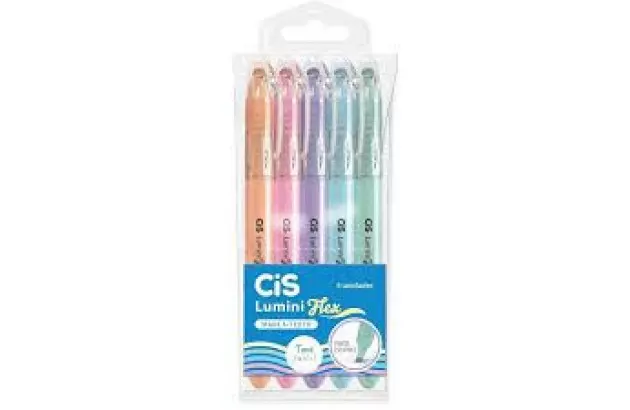 ESTOJO MARCA TEXTO 5 CORES PASTEL CIS LUMINI FLEX