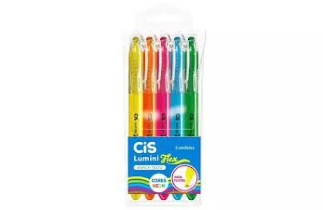 ESTOJO MARCA TEXTO 5 CORES NEON CIS LUMINI FLEX