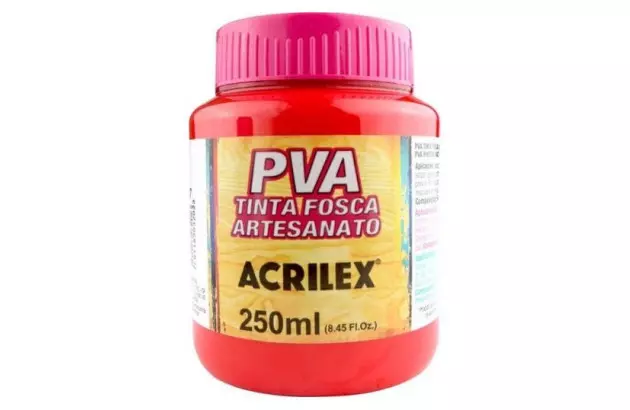 TINTA PVA FOSCA PARA ARTESANATO 250ML VERMELHO VIVO 541 – UNIDADE | ACRILEX 3225