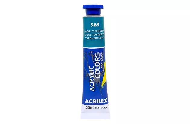 TINTA ACRÍLICA PARA TELA ACRYLIC COLORS 20ML AZUL TURQUESA 363 - UNIDADE | ACRILEX 13123