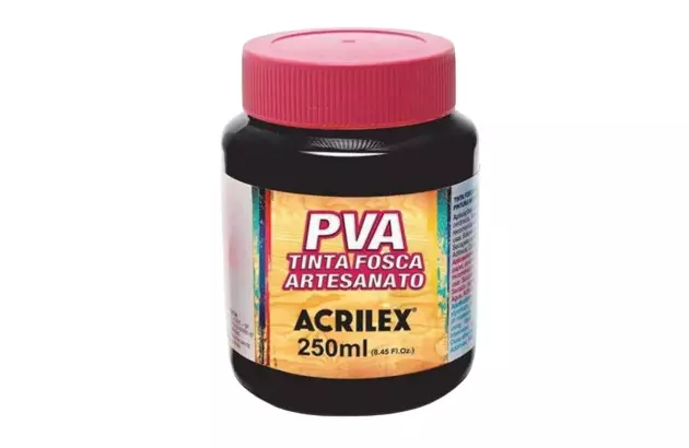 TINTA PVA FOSCA PARA ARTESANATO 250ML PRETO 520 - UNIDADE | ACRILEX 3225