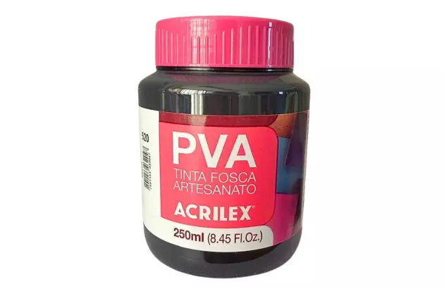 TINTA PVA FOSCA PARA ARTESANATO 250ML PRETO 520 - UNIDADE | ACRILEX 3225