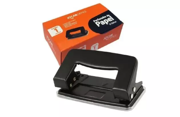 PERFURADOR DE PAPEL 2 FUROS 12F METAL PRETO JOCAR OFFICE 93019