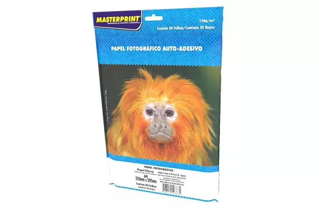 PAPEL FOTOGRÁFICO AUTO ADESIVO GLOSSY 130G/M² A4 50 FOLHAS BRANCO - JATO DE TINTA | MASTERPRINT