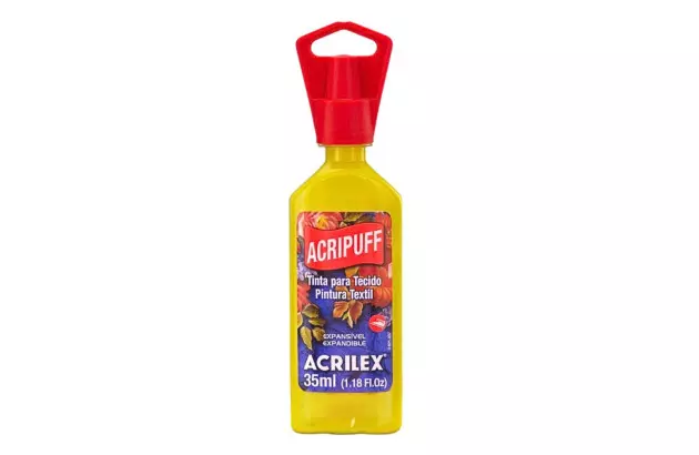TINTA ACRIPUFF PARA TECIDO 35ML AMARELO OURO 505 – EXPANSÃO A CALOR | ACRILEX 4812