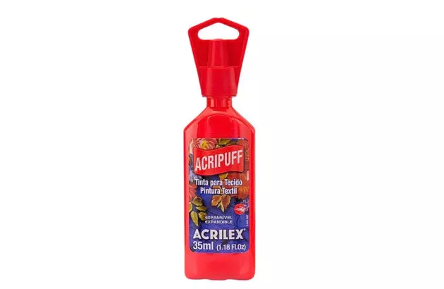 TINTA ACRIPUFF PARA TECIDO 35ML VERMELHO FOGO 507 - EXPANSÃO A CALOR | ACRILEX 4812