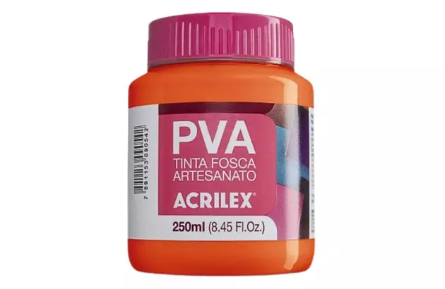TINTA PVA FOSCA PARA ARTESANATO 250ML LARANJA 517 - UNIDADE | ACRILEX 3225