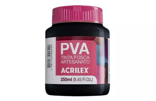 TINTA PVA FOSCA PARA ARTESANATO 250ML PRETO 520 - UNIDADE | ACRILEX 3225