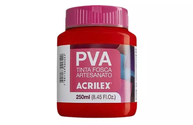 TINTA PVA FOSCA PARA ARTESANATO 250ML VERMELHO FOGO 507 – UNIDADE | ACRILEX 3225
