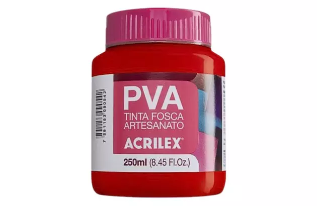 TINTA PVA FOSCA PARA ARTESANATO 250ML VERMELHO VIVO 541 – UNIDADE | ACRILEX 3225