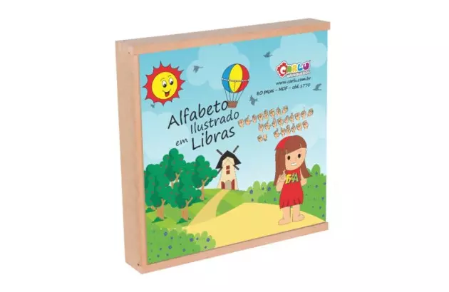 BRINQUEDO EDUCATIVO ALFABETO ILUSTRADO LIBRAS 80 PEÇAS MDF 1770 CARLU
