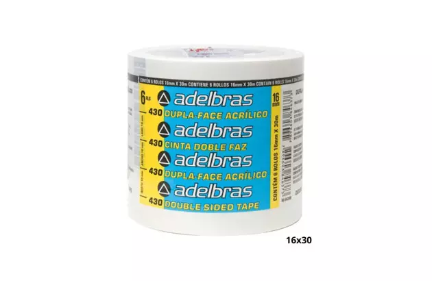 FITA DUPLA FACE ACRILICO TRANSPARENTE 16MM X30M 430 ADELBRAS