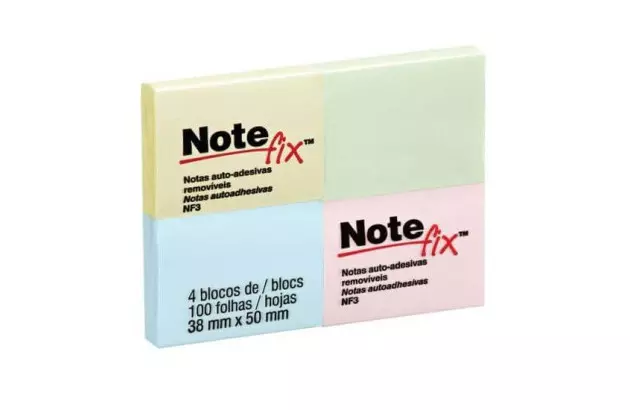 BLOCO DE RECADO ADESIVO 38X50 100F CORES PASTEL NOTEFIX 3M