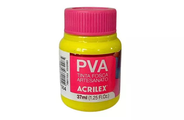 TINTA PVA FOSCA PARA ARTESANATO 37ML AMARELO LIMÃO 504 - UNIDADE | ACRILEX 3240