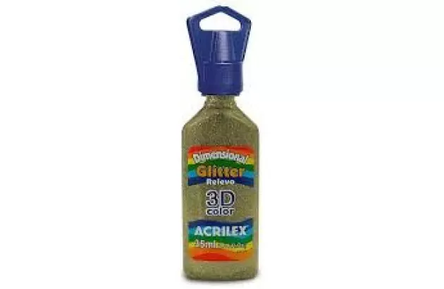 TINTA DIMENSIONAL RELEVO 3D GLITTER 35ML OURO 201 | ACRILEX 12212