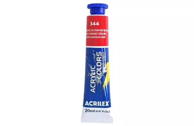 TINTA ACRÍLICA PARA TELA ACRYLIC COLORS 20ML VERMELHO DE CÁDMIO ESCURO 344 - UNIDADE | ACRILEX 13123