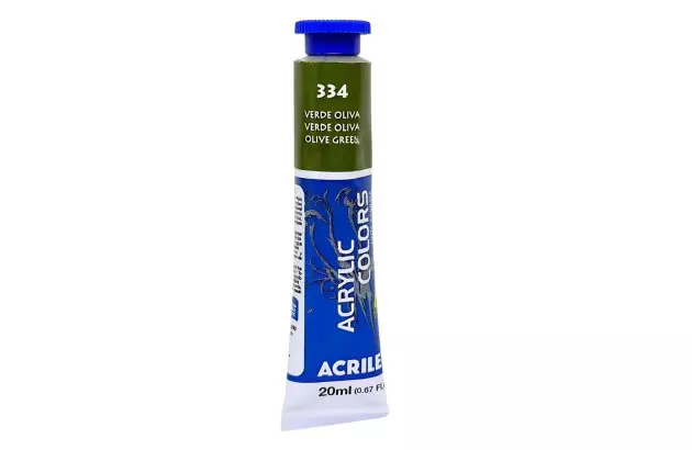 TINTA ACRÍLICA PARA TELA ACRYLIC COLORS 20ML VERDE OLIVA 334 - UNIDADE | ACRILEX 13123