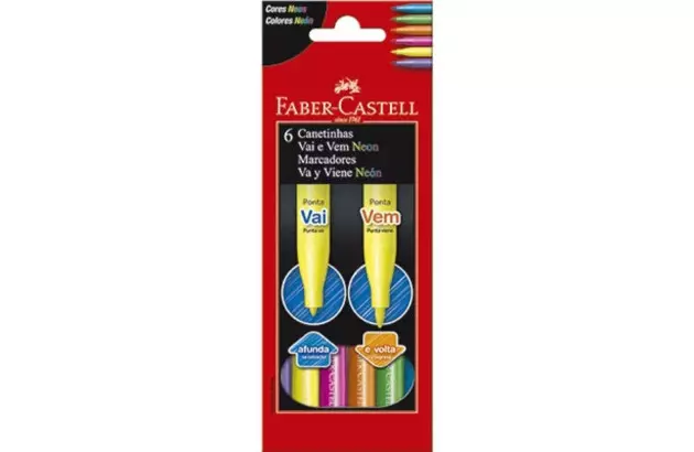 CANETA HIDROGRAFICA 6 CORES NEON VAI E VEM FABER CASTELL