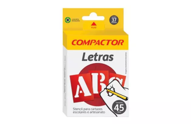 STENCIL LETRAS E NÚMEROS VAZADAS ABC 45MM PARA CARTAZES E ARTESANATO – COMPACTOR